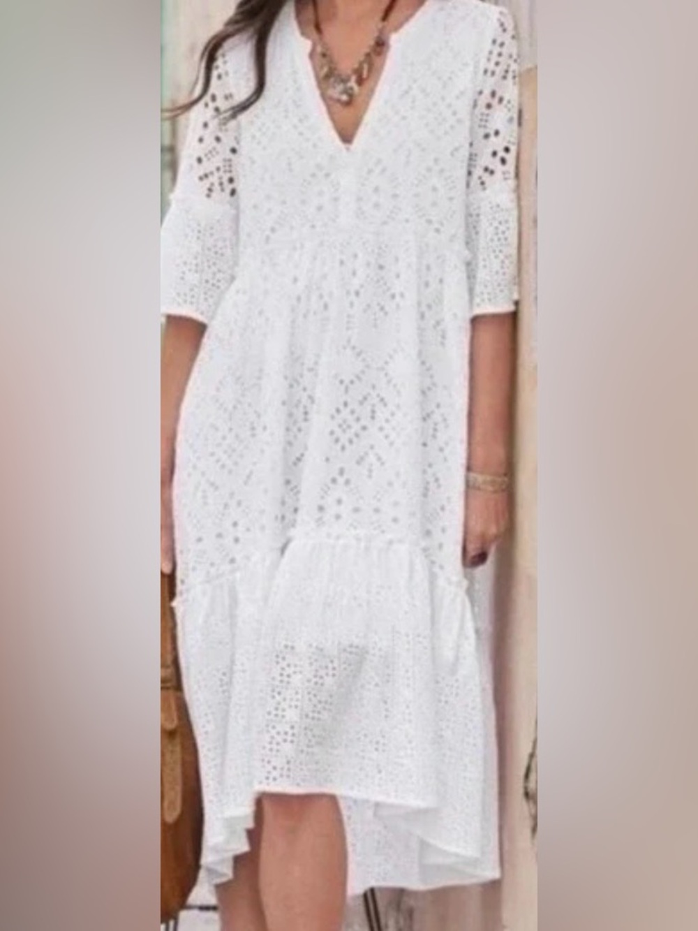 Sundance Selma Eyelet Dress S White Half Bell Sleeve Beach Boho High Low Ruffled